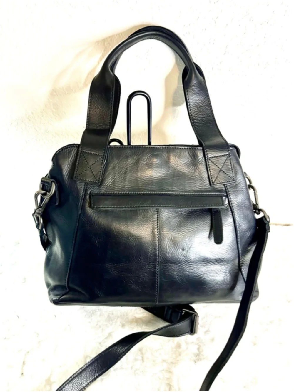 Vilenca Holland Leather Top Handle Convertible Crossbody Bag in Black